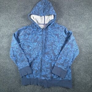 Laura Scott Hoodie Woman 16/18W Blue Paisley Fleece Lined Cotton Full Zip Winter